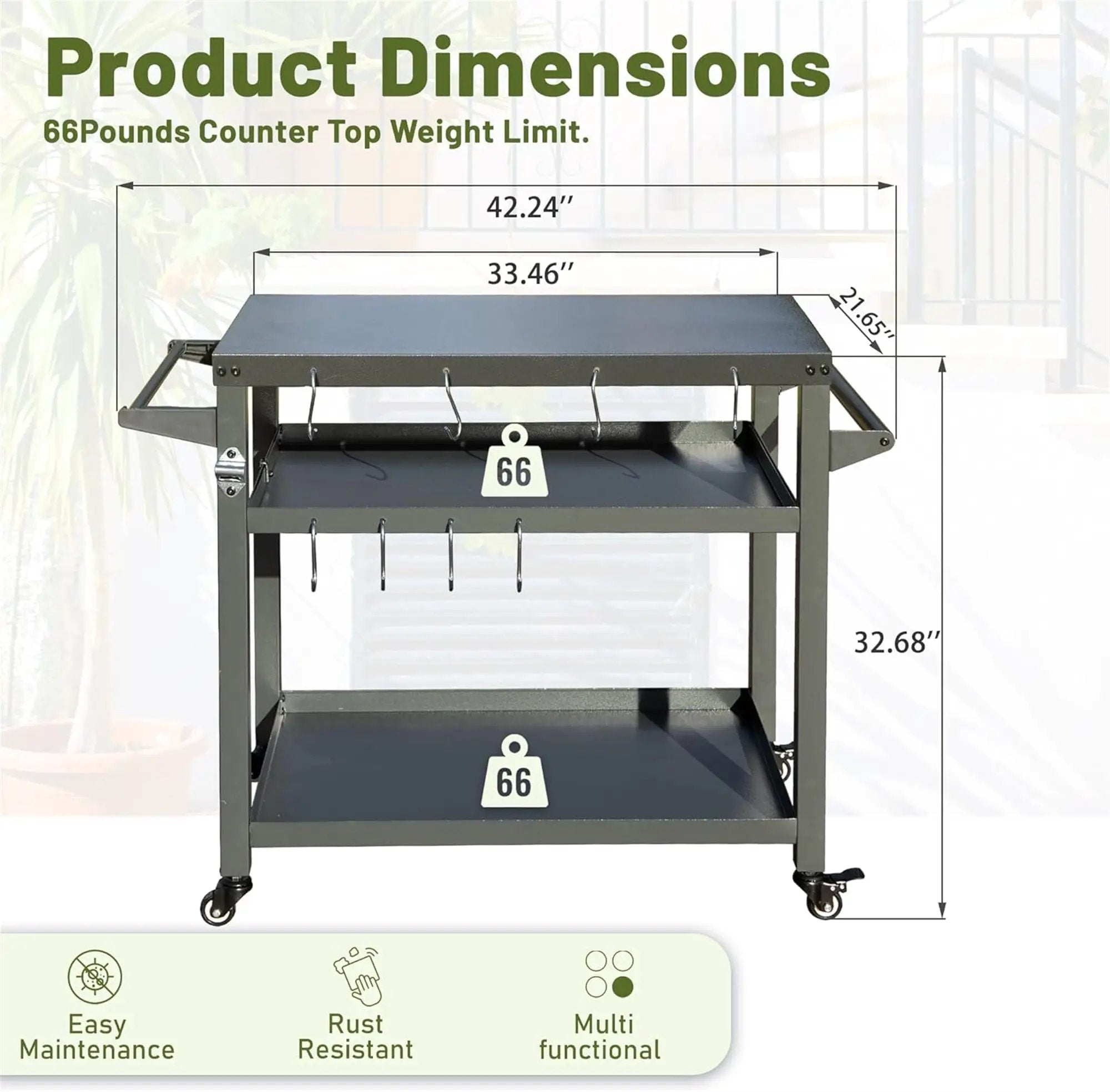 3-Shelf Outdoor Grill Table with Wheels by HouseOfZazla