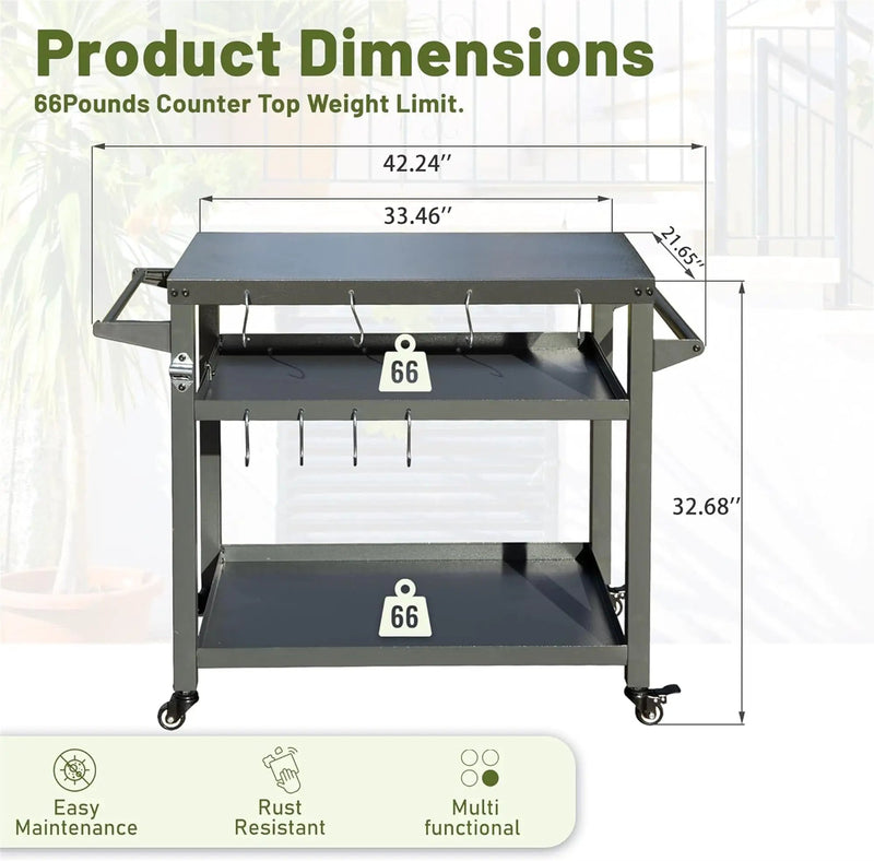 3-Shelf Outdoor Grill Table with Wheels by HouseOfZazla