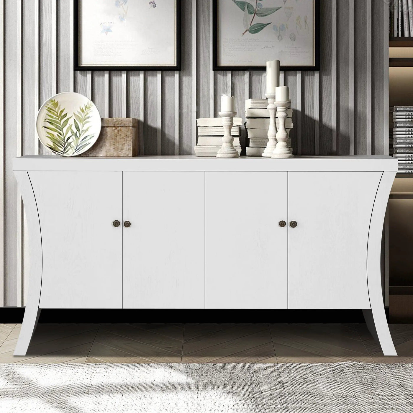 Refined Industrial 4 Door Credenza With Arc Legs & Clasps by HouseOfZazla