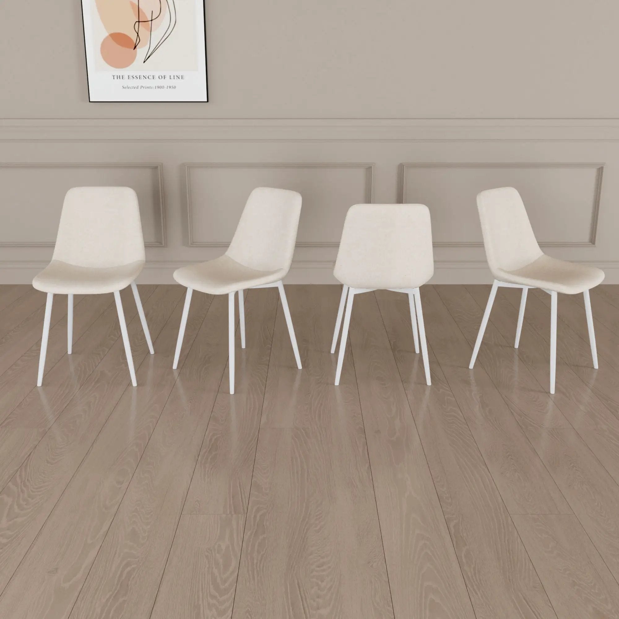 Modern Kitchen Dining Chairs (Set of 4) With Linen Padding And Sturdy Metal Legs - Beige by HouseOfZazla
