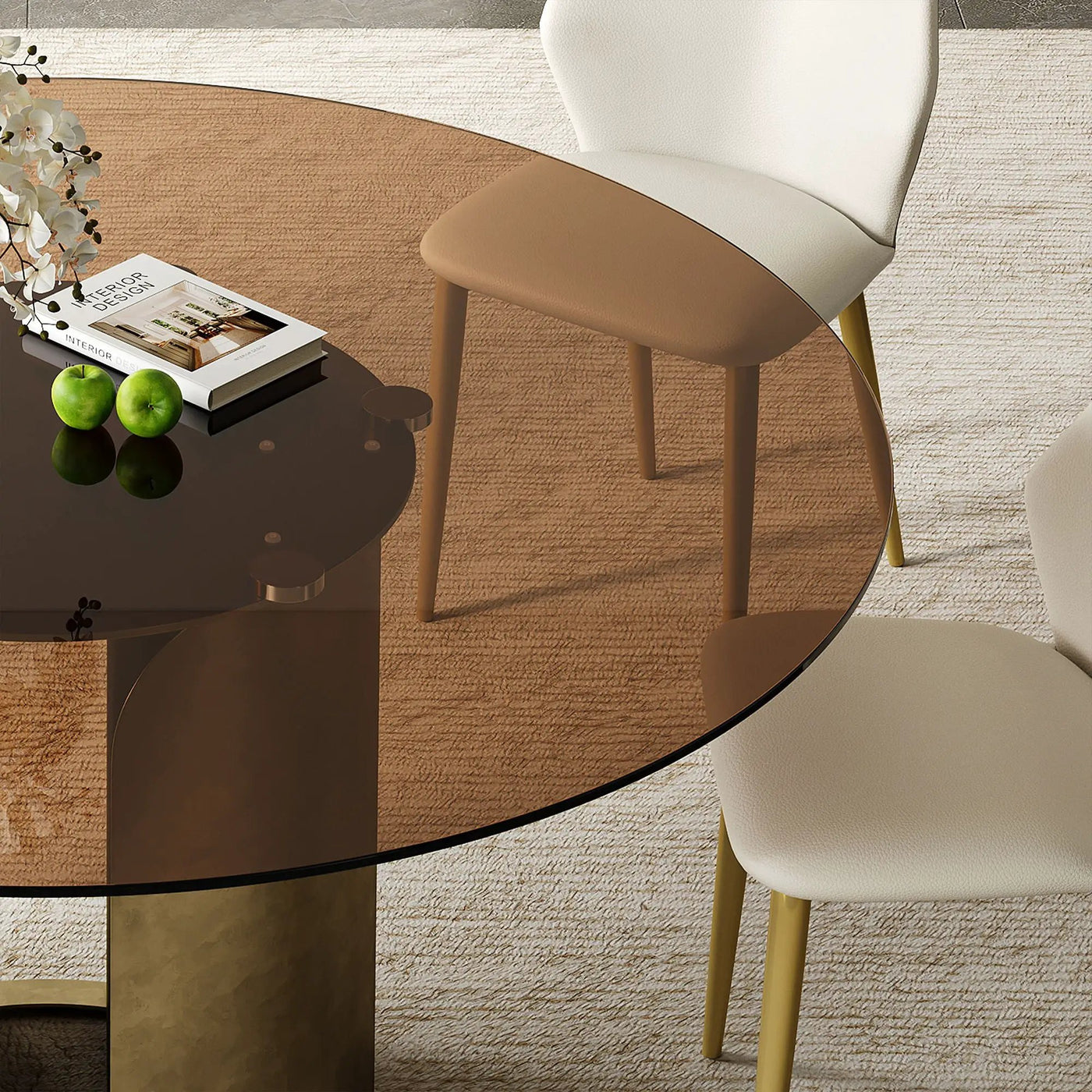 Modern Round Dining Table Set With Glass Top And Steel Legs by HouseOfZazla