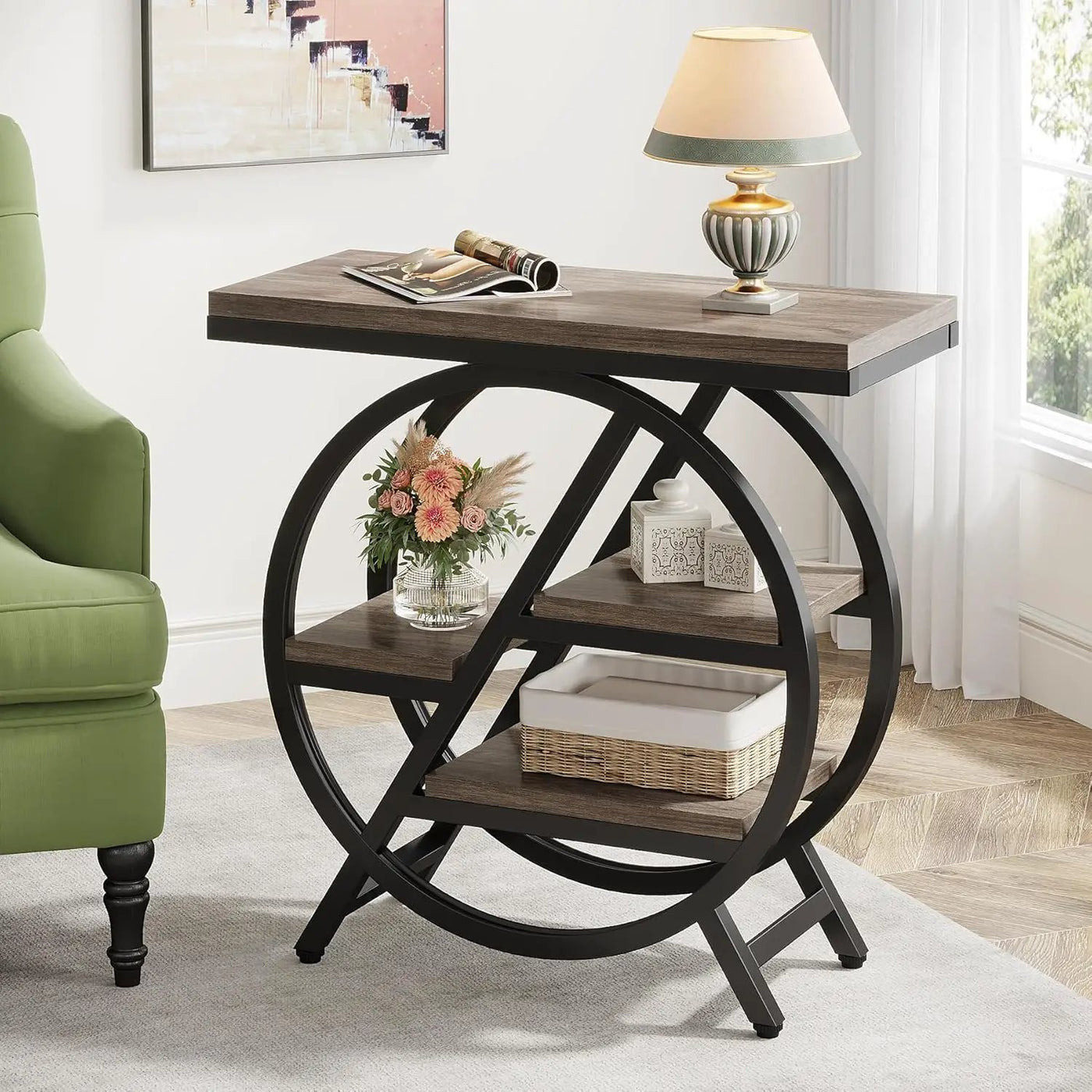Modern Narrow End Table With 3 Tier Shelves by HouseOfZazla