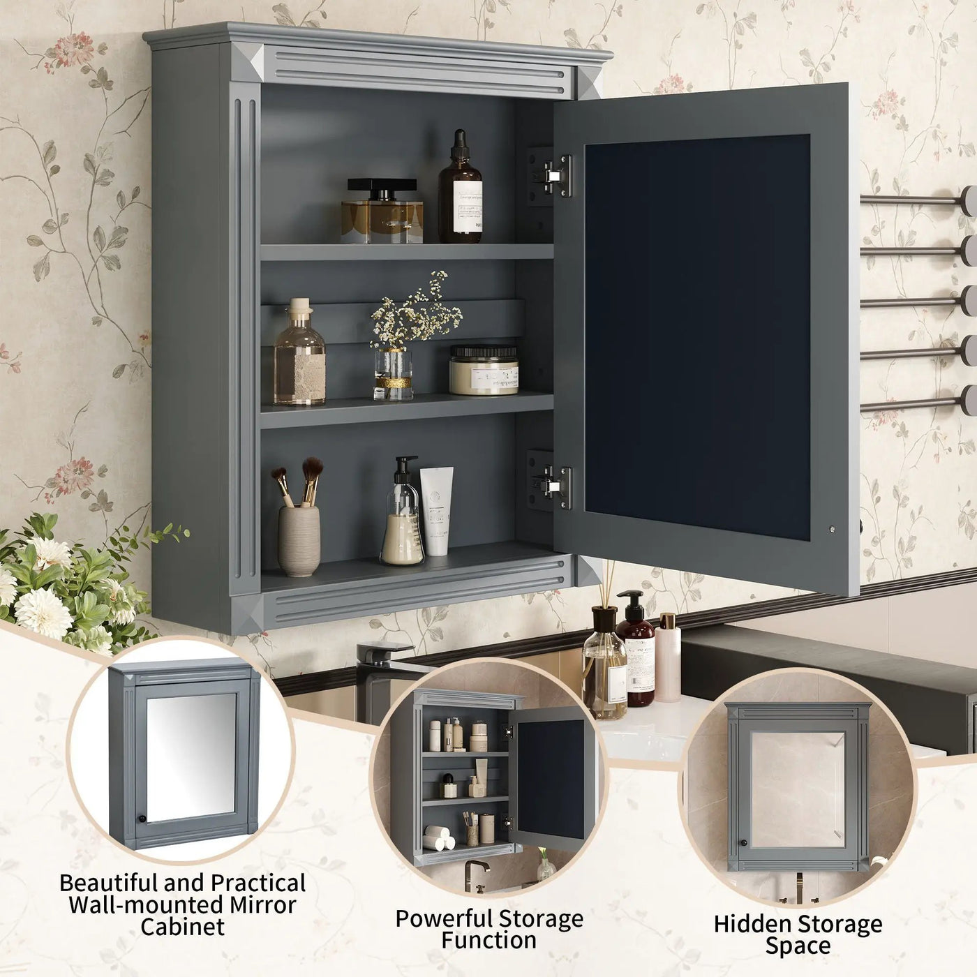 Wall Mounted Bathroom Storage Cabinet With Mirror, Medicine Cabinet With Height Adjustable Shelf by HouseOfZazla