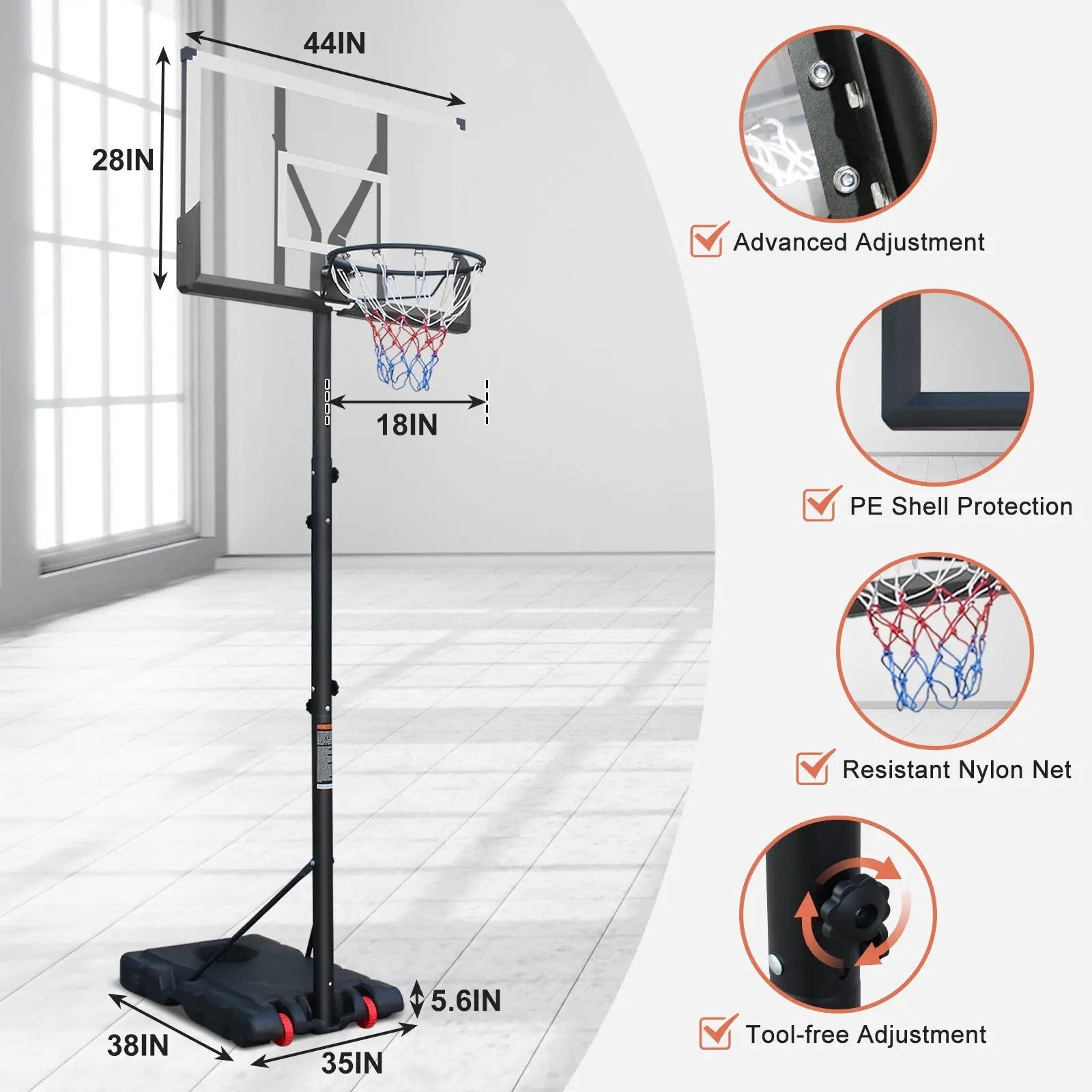 Basketball Hoop with 5.73-10FT Adjustable Height by HouseOfZazla