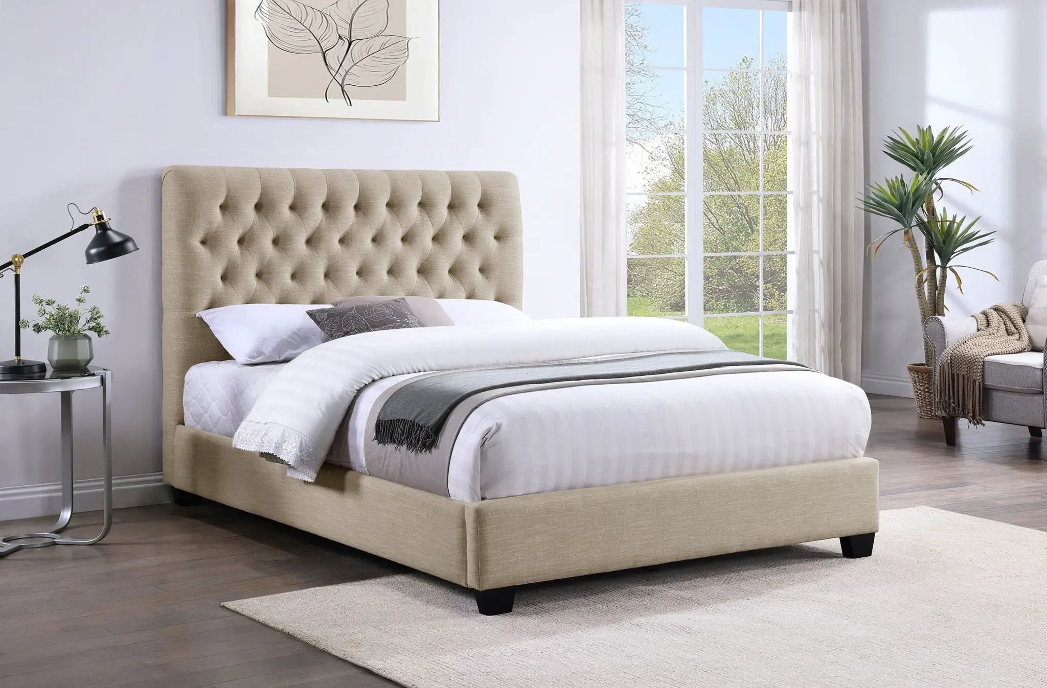Chloe Upholstered Queen Panel Bed Oatmeal by Unique Piece Furniture