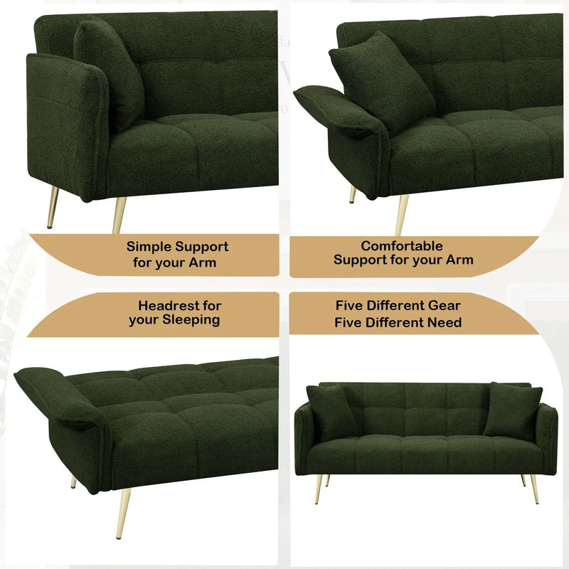 Convertible Double Futon Sofa Bed With Folding Armrests For Living Rooms by HouseOfZazla