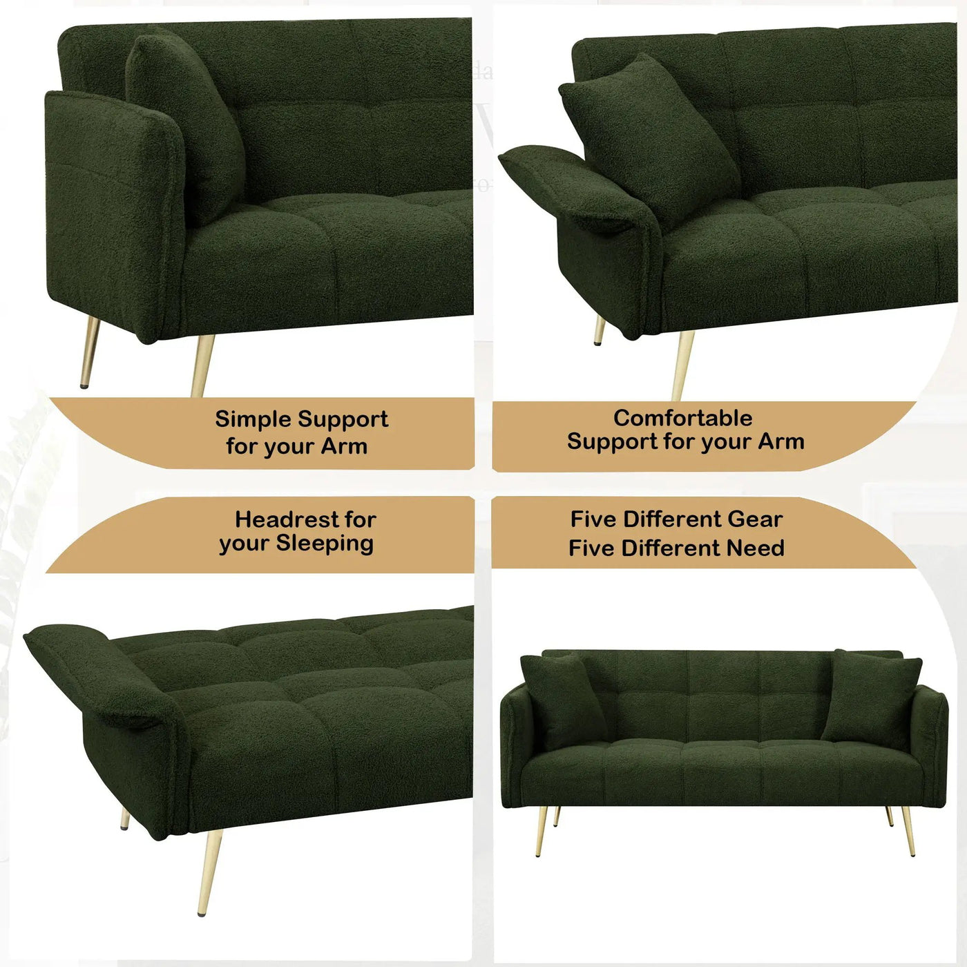 Convertible Double Futon Sofa Bed With Folding Armrests For Living Rooms by Unique Piece Furniture
