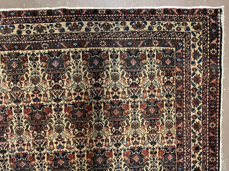 Antique Persian Afshar Rug 5x7, Wool Hand Knotted Oriental Carpet 5 x 7 ft, Repeated Motif Allover, Cream and Maroon, Tribal Rug, Medium Sized Rug, Zil-i-Sultan Design by Jewel Rugs
