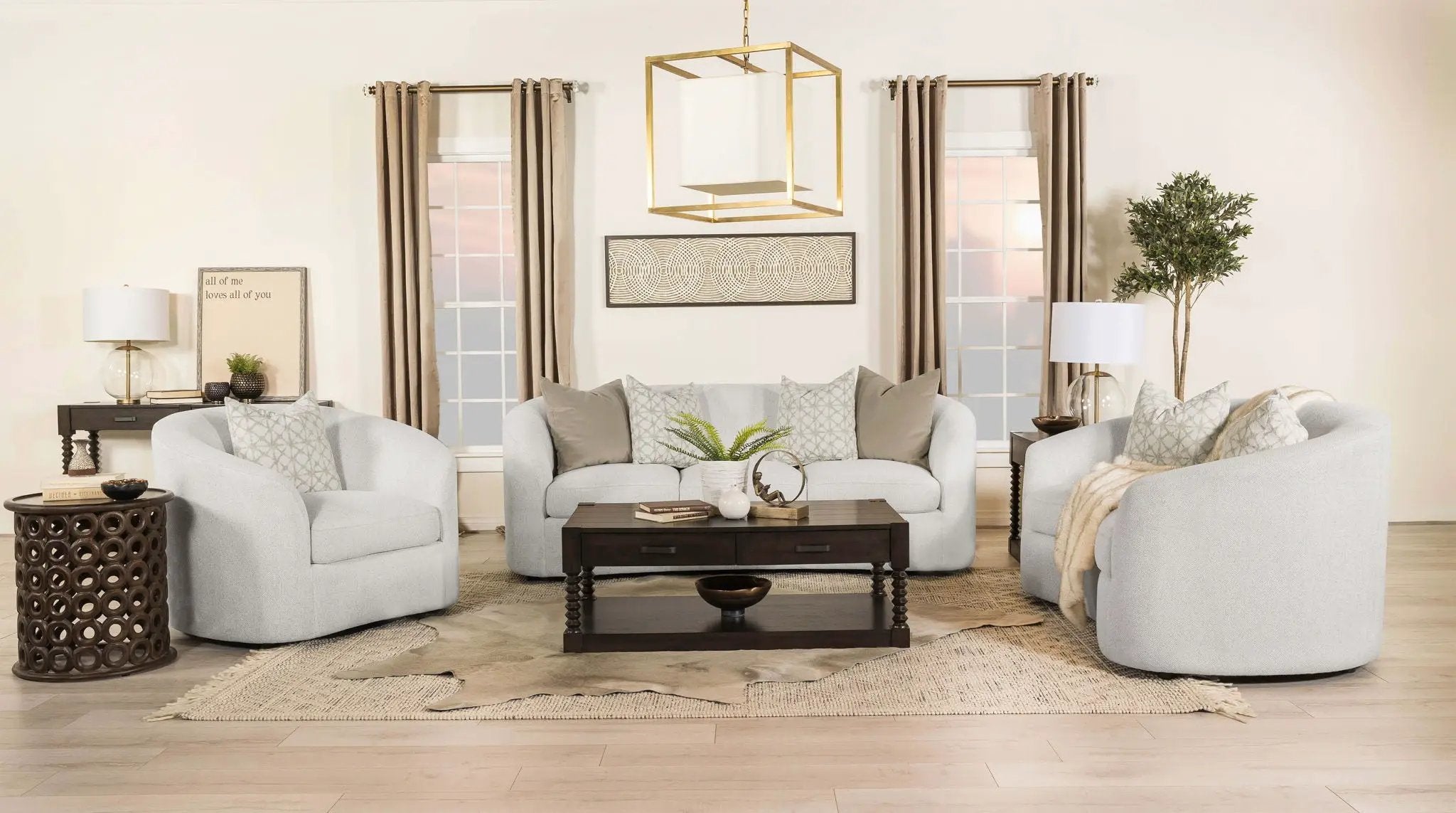 Rainn 3-piece Boucle Upholstered Sloped Arm Sofa Set Latte by Unique Piece Furniture