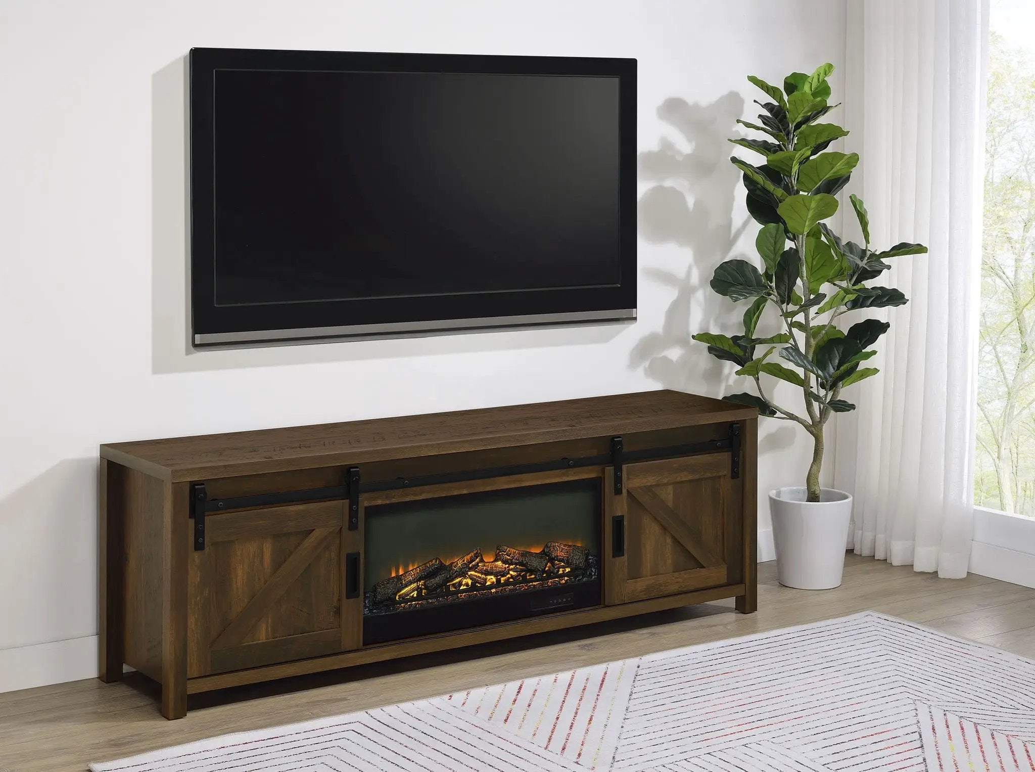 Enfield 71-inch TV Stand Fireplace Media Console Dark Pine by Unique Piece Furniture
