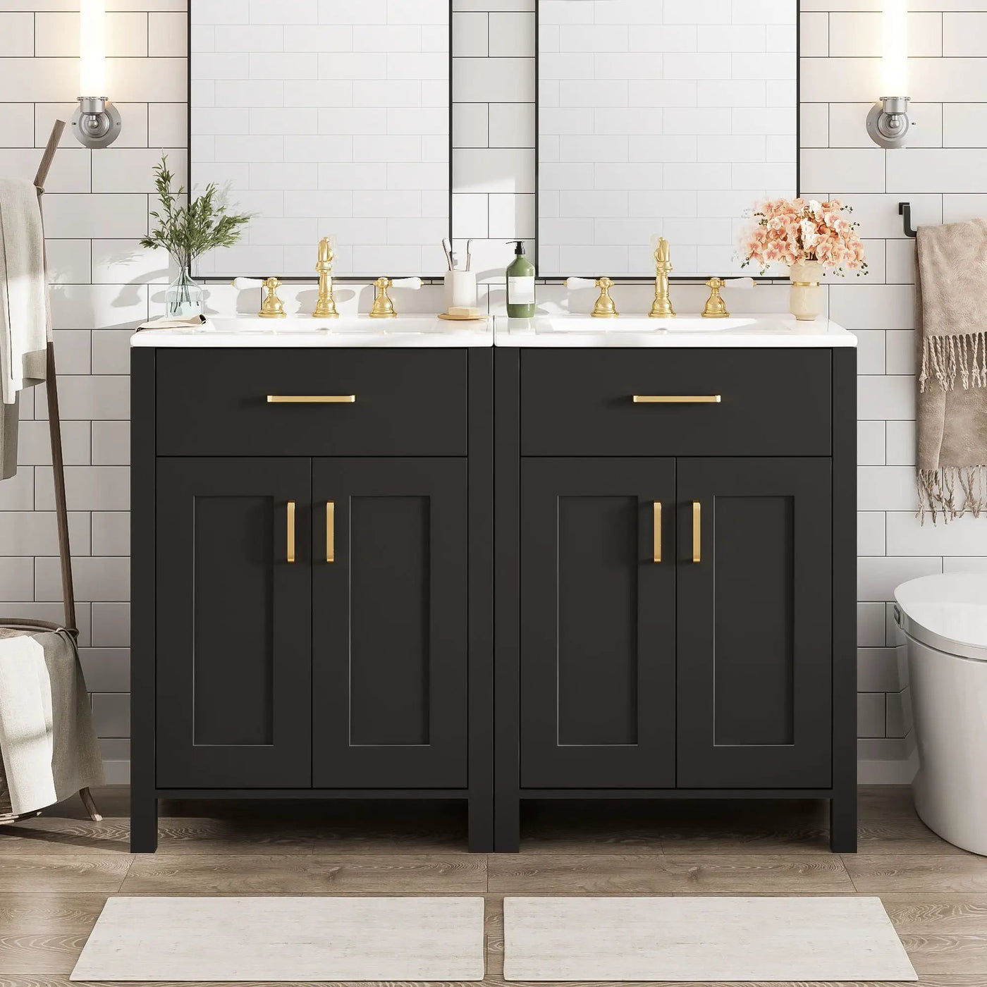 Modern Bathroom Vanity With Ceramic Sink, Soft-Close Doors, Flip Drawer, U-Shaped Shelves, Elegant Storage Solution by HouseOfZazla