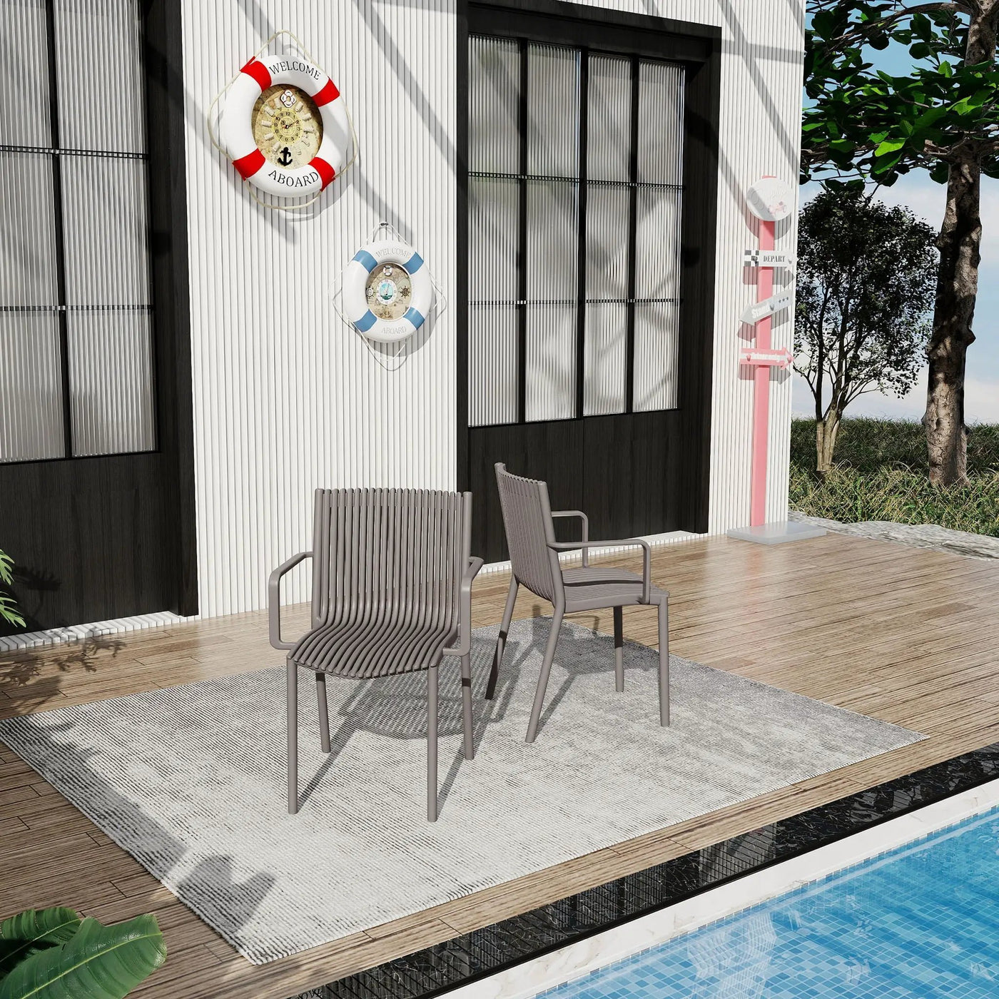 4 Piece Stackable Single Chairs With Vertical Stripe Design For All Weather by HouseOfZazla