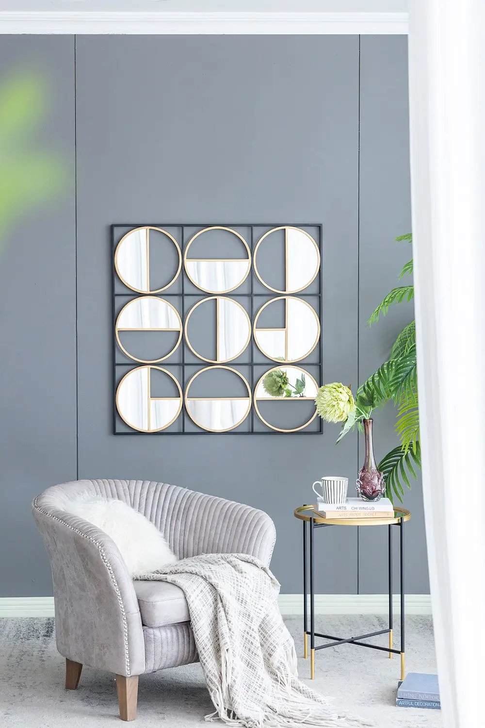 Eclectic Styling Metal Beaded Wall Mirror With Contemporary Design For Bedroom, Liveroom & Entryway by HouseOfZazla