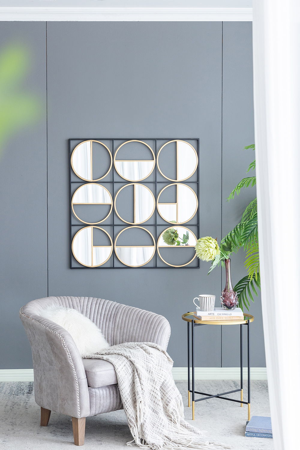 Metal Beaded Accent Mirror with Eclectic Contemporary Design - Gray, photo 10 of 17