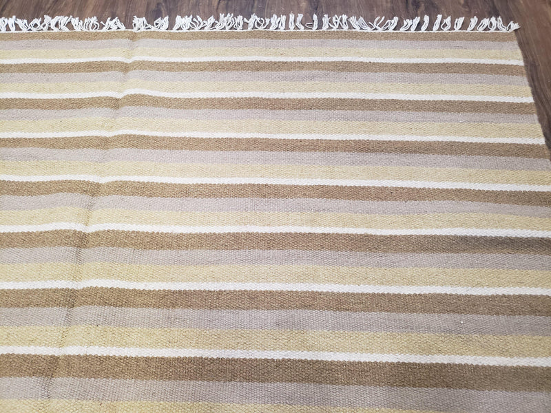 New Indian Striped Blanket, Multicolor Earthern Tones Kilim Rug, Wool Handmade South American Style Blanket, Queen Sized Bedspread 5x8 - 6x8 by Jewel Rugs