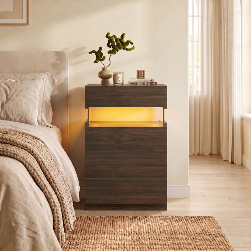 Nightstand with LED Lights and 4 Drawers by HouseOfZazla