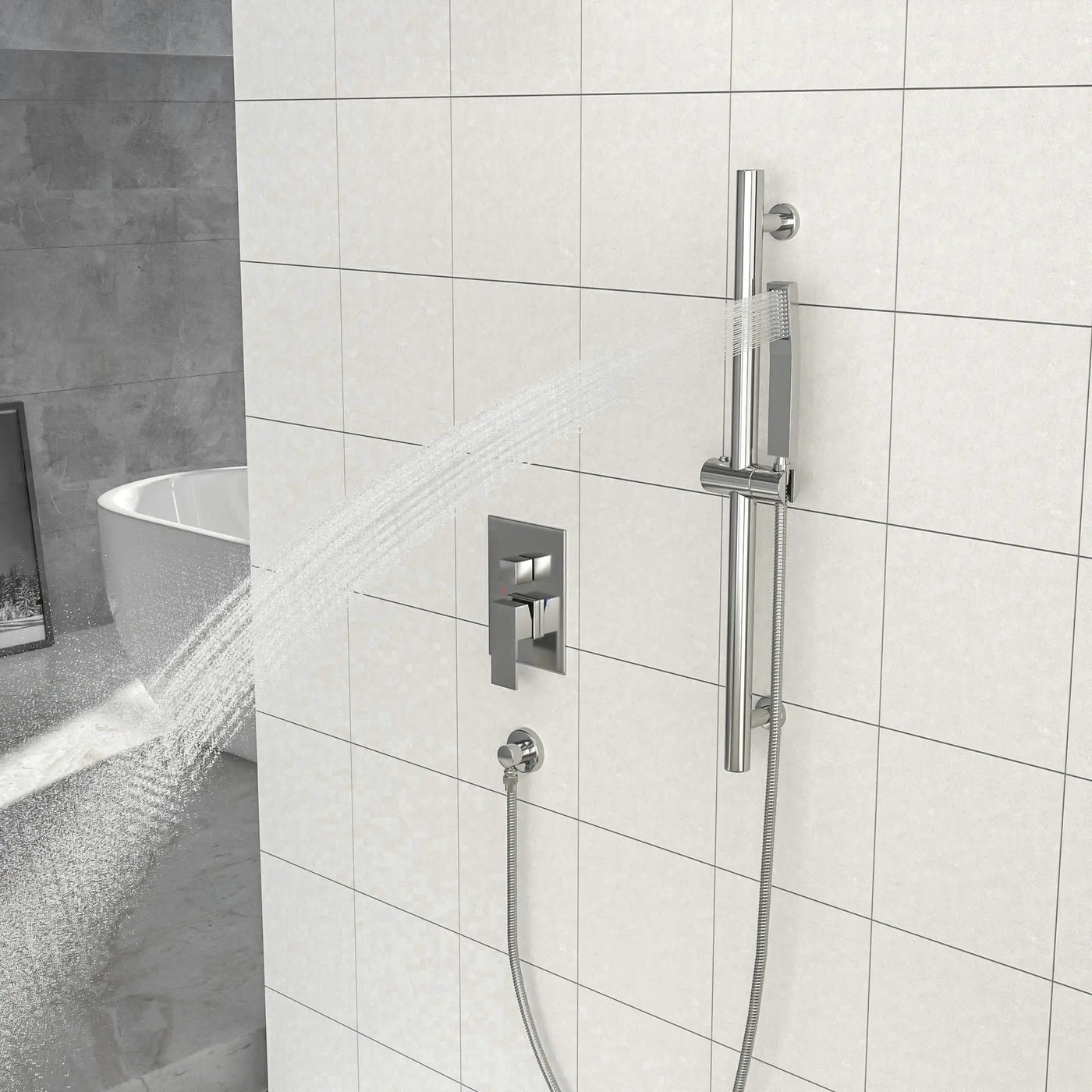 Modern Shower System With Adjustable Slide Bar, Stainless Steel And Brass Construction by HouseOfZazla