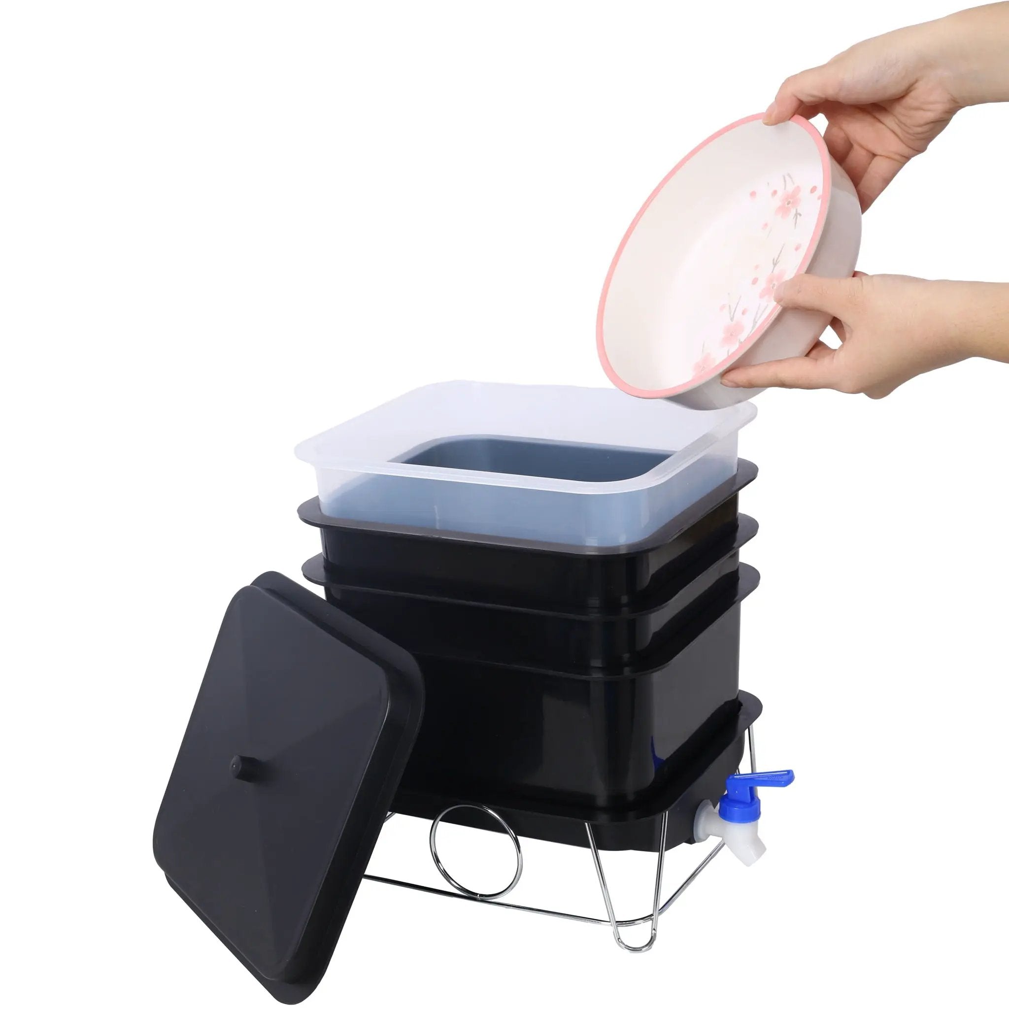 Durable Worm Farm Composting Bin With 4 Tray System For Food Waste Recycling Plastic - Black by HouseOfZazla