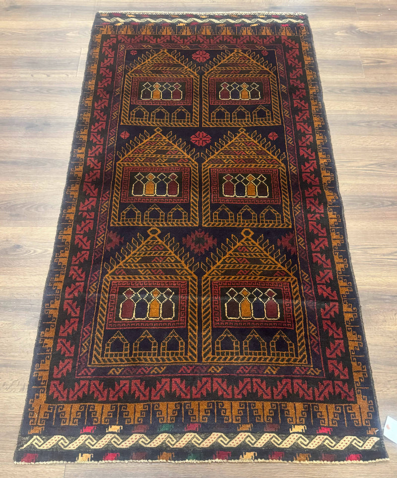 Afghan Rug 3x7, Navy Blue, Tribal Rug, Balouch Carpet, New by Jewel Rugs