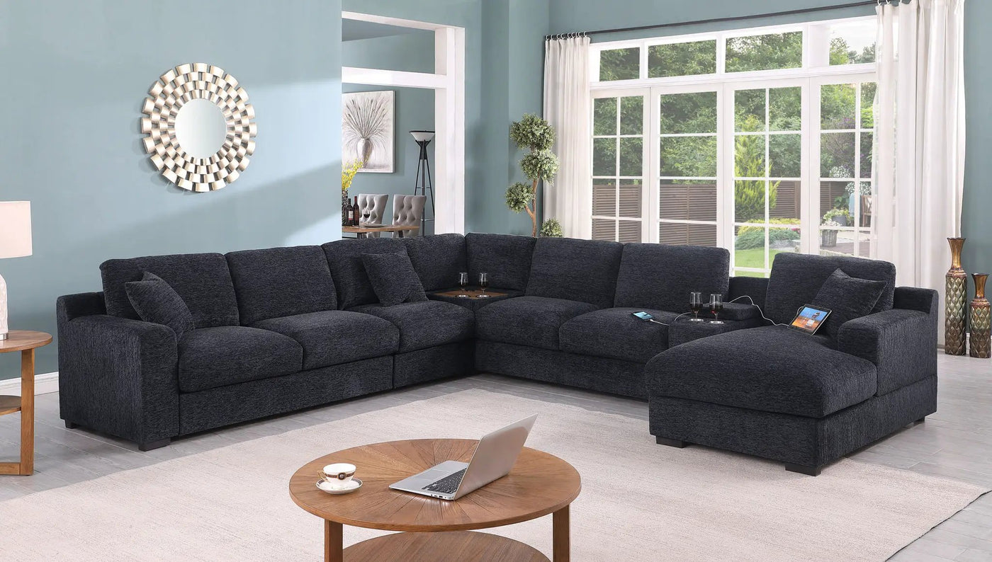 Celine - Fabric Corner Sectional Sofa With Right-Facing Chaise, Cupholders, And Charging Ports by Unique Piece Furniture