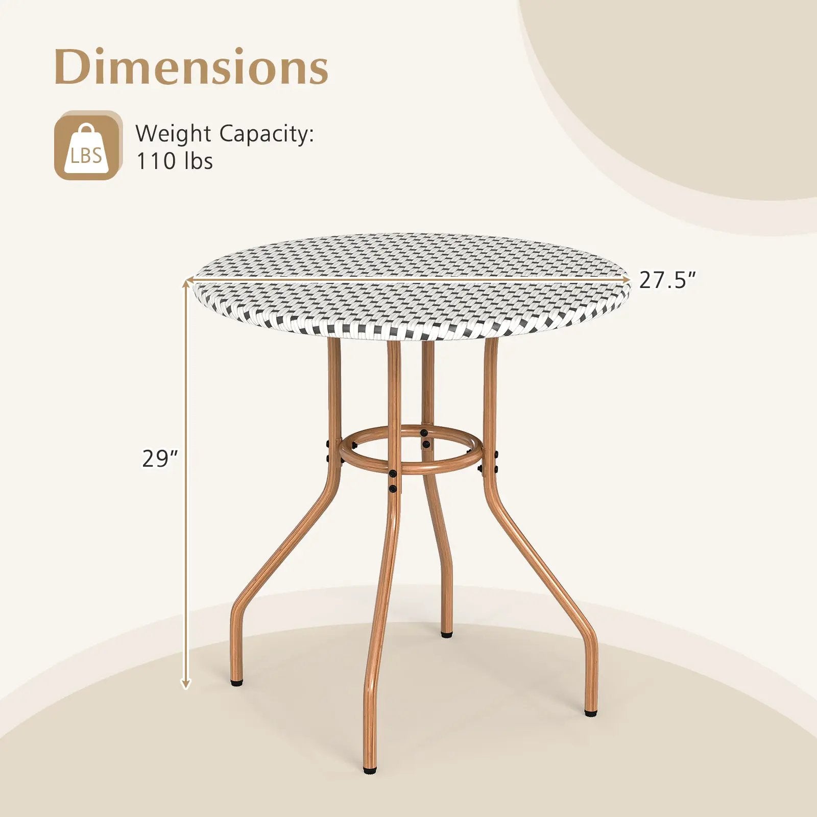 27.5 inch Outdoor Bistro Table with Heavy Duty Metal Frame and Adjustable Foot Pads-white by DirectDeals