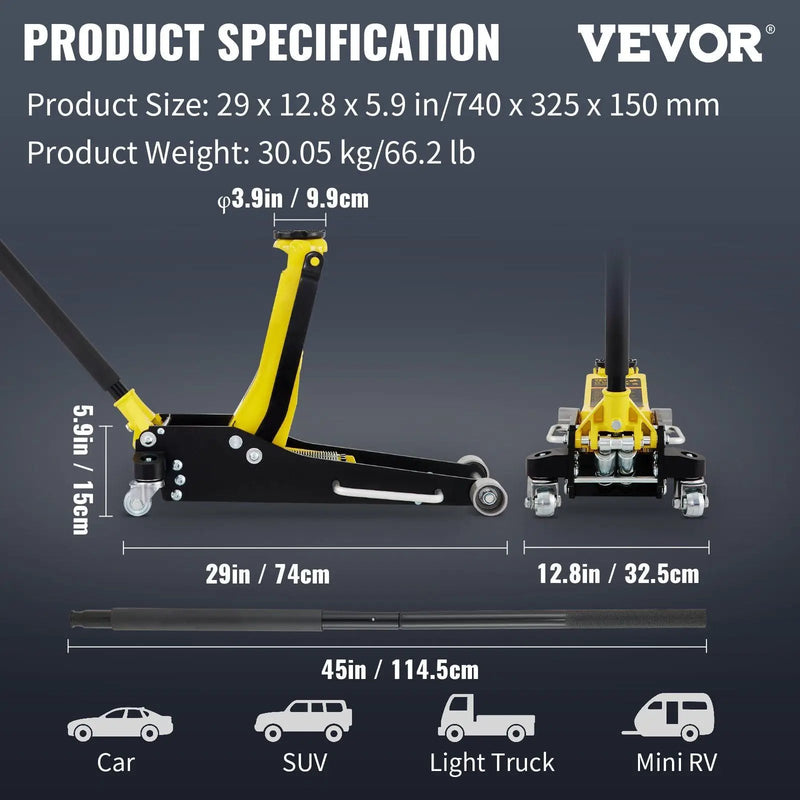Vevor Racing Floor Jack 3 Ton Dual Pump Lift - Natural by HouseOfZazla