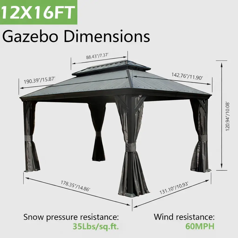 12'x16' Hardtop Gazebo with Resin Roof and Drainage Gutters by HouseOfZazla
