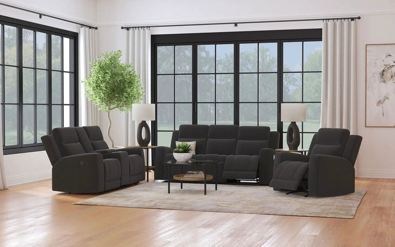 Brentwood 3-piece Upholstered Reclining Sofa Set Charcoal by Unique Piece Furniture