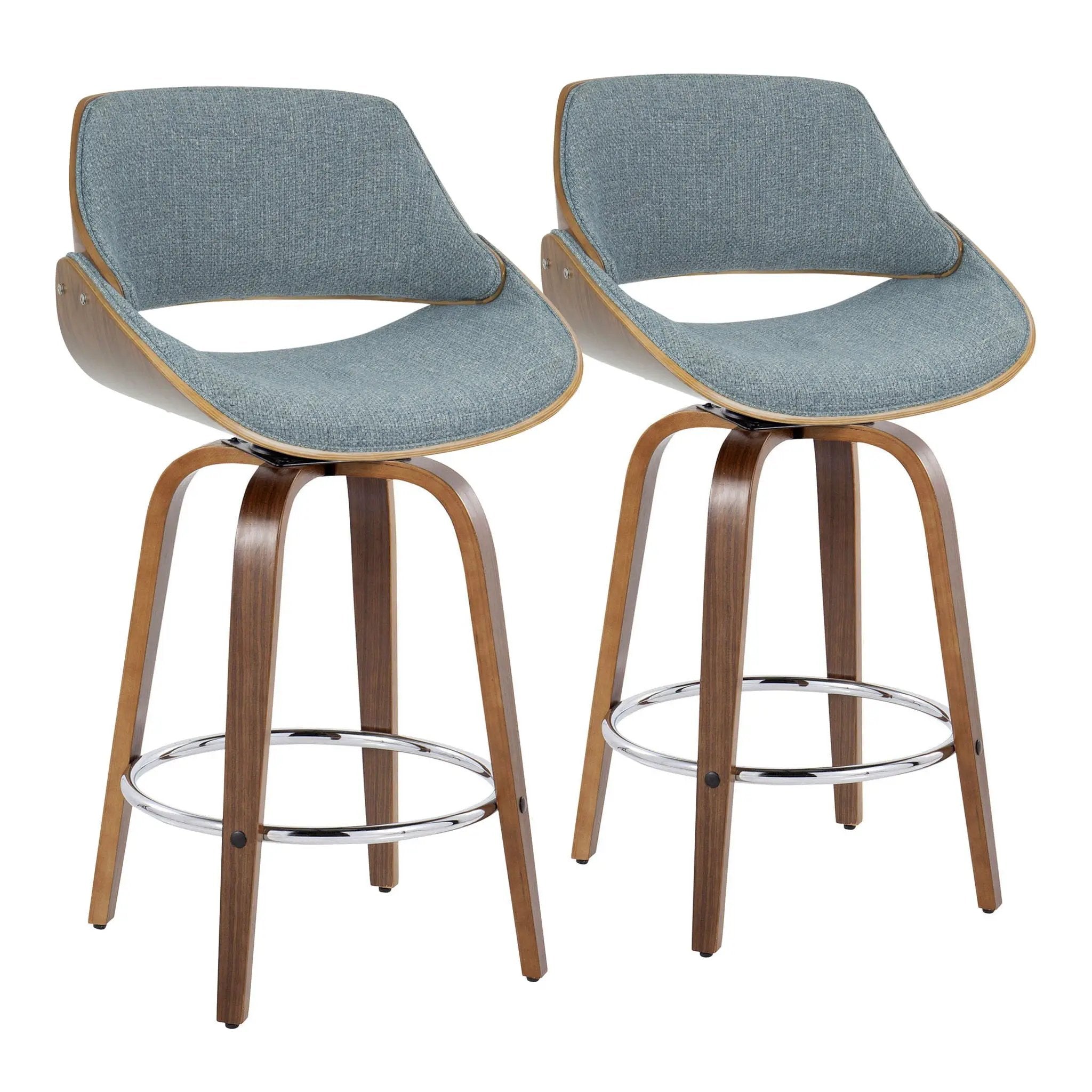 Fabrizzi - Mid Century Modern Fixed Height Counter Stool With Swivel With Round Footrest (Set of 2) by HouseOfZazla