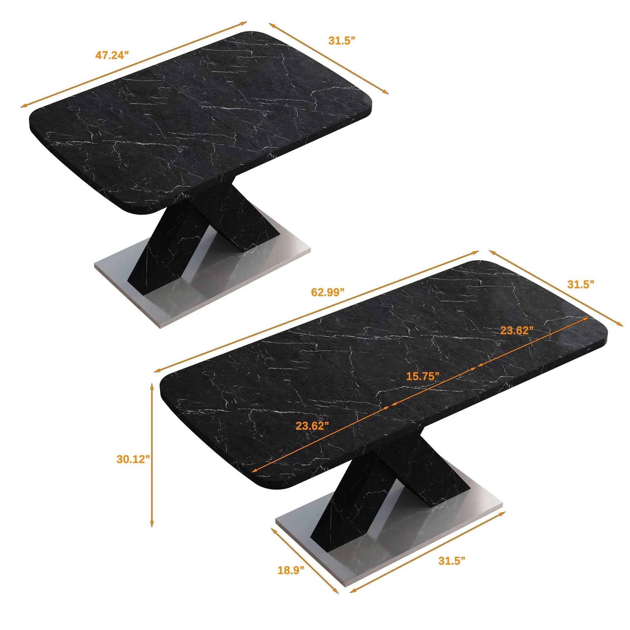 Modern Rectangle Dining Table With Stretchable TopAnd X Shape Legs by Unique Piece Furniture