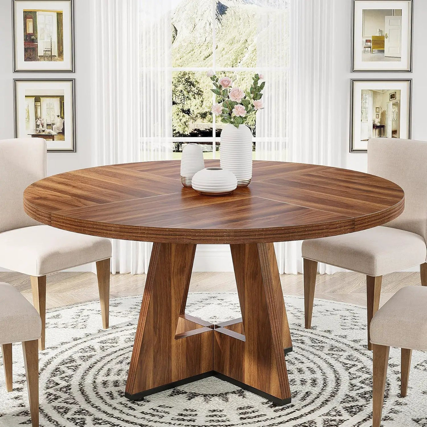 Round Dining Cross Base Kitchen Table by HouseOfZazla