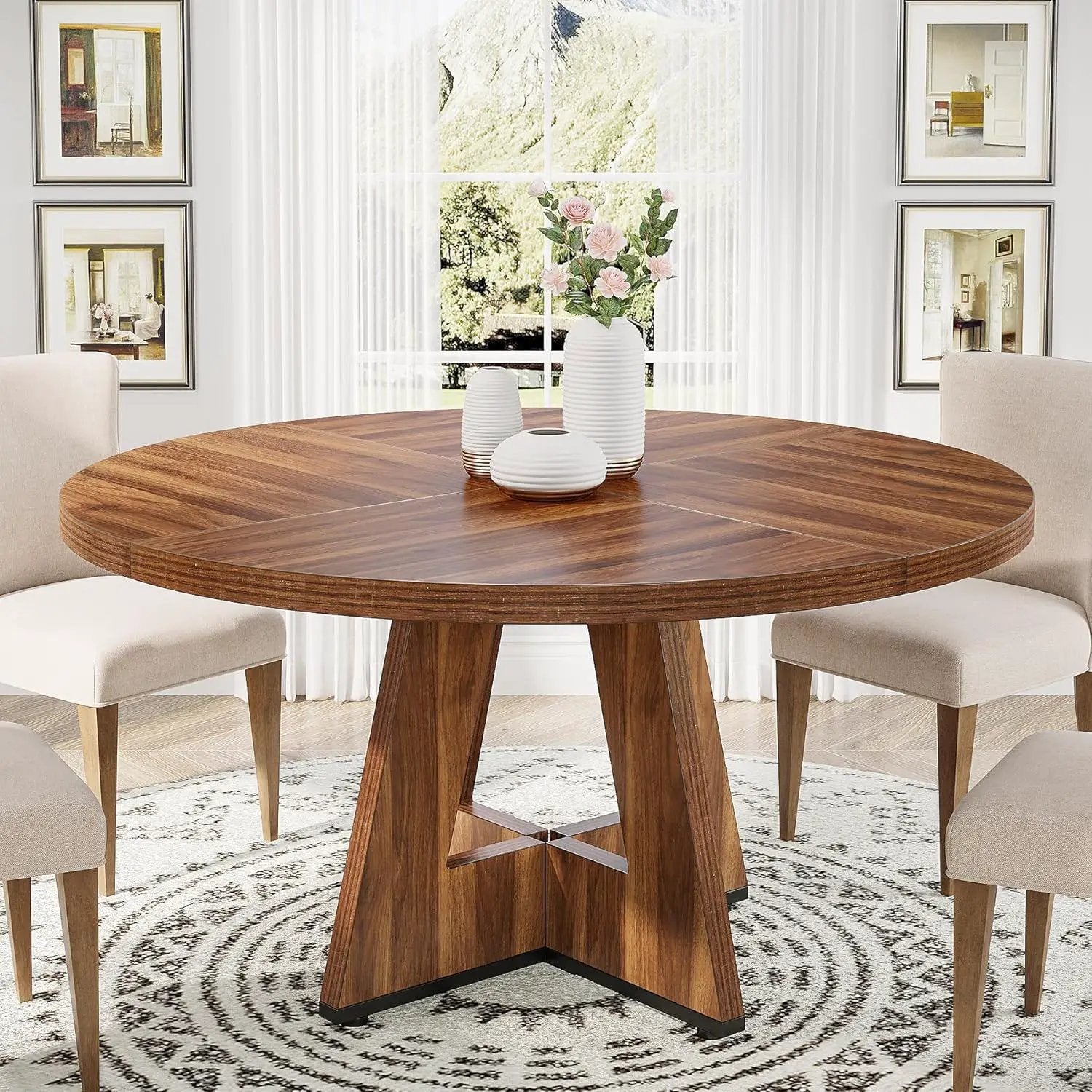 Round Dining Cross Base Kitchen Table by HouseOfZazla