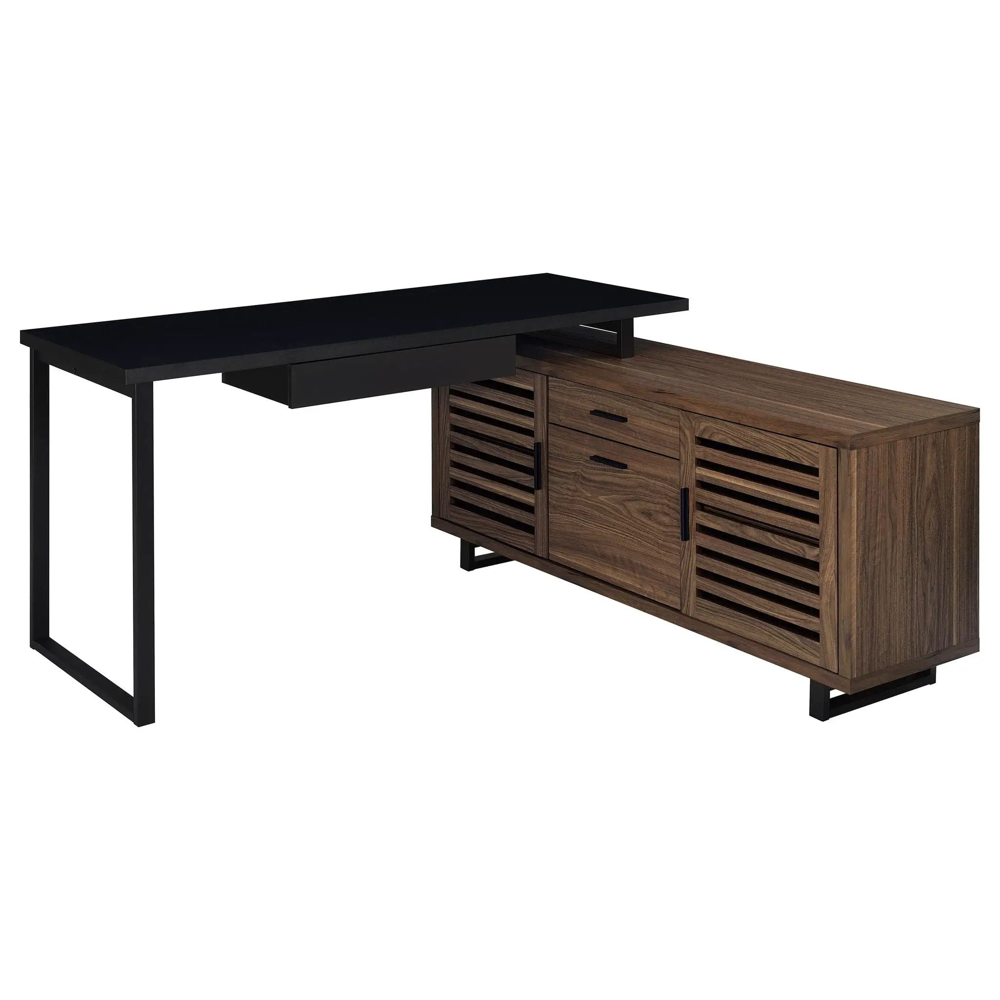 Maddox 60-inch L-Shape Office Computer Desk Black and Walnut by Unique Piece Furniture