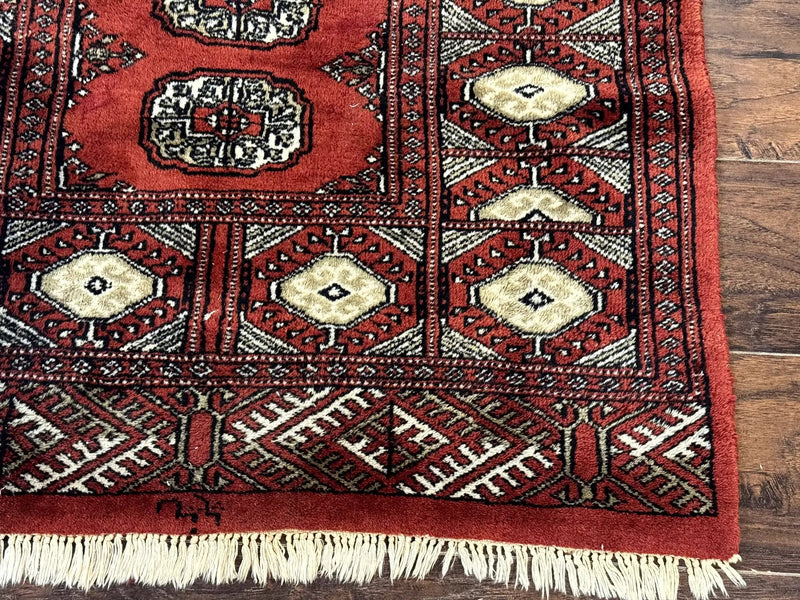 Red Pakistani Turkoman Rug 3x5, Bokhara Design, Vintage, Signed by Jewel Rugs