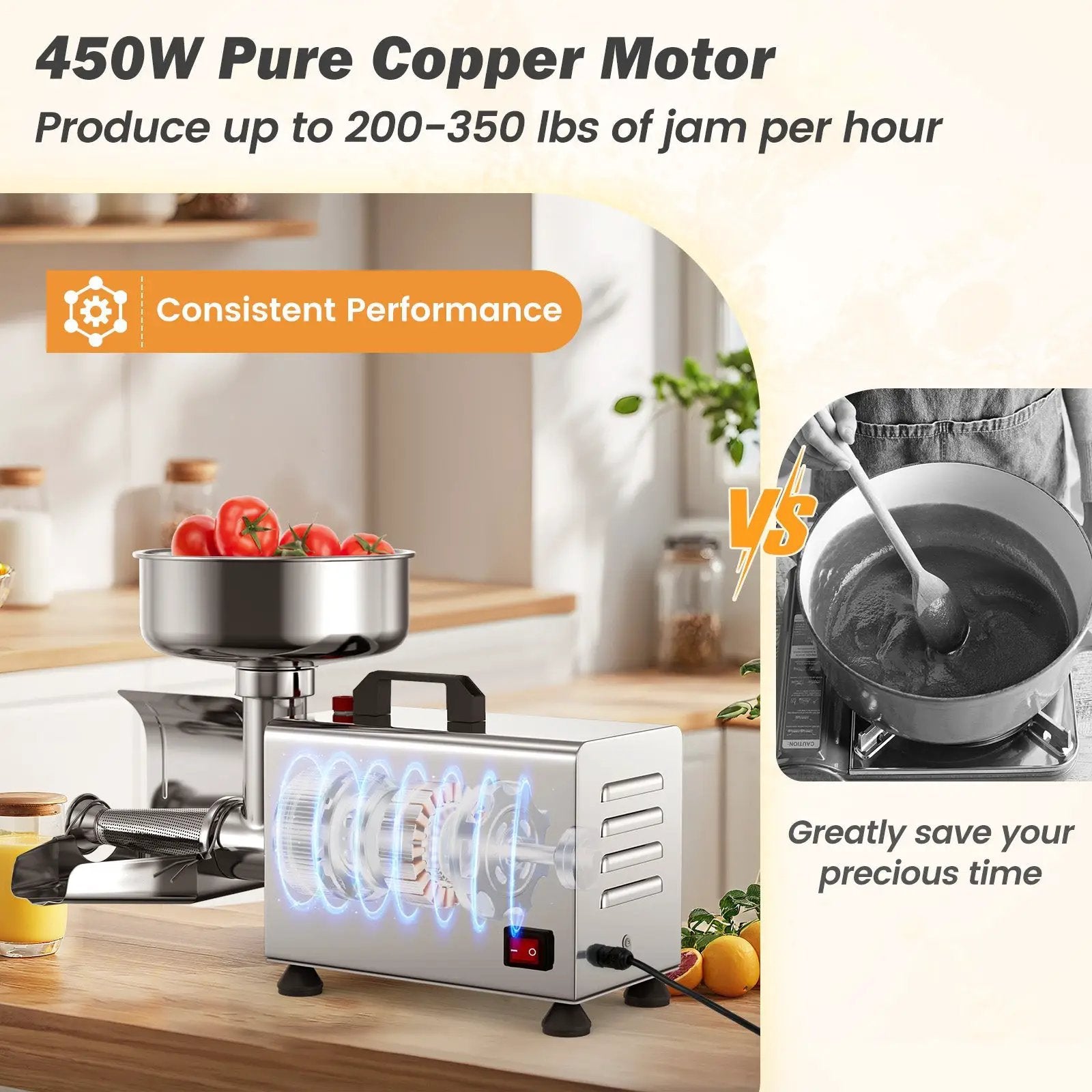 450W Electric Tomato Strainer Commercial Grade Food Mill Stainless Steel Sauce Maker by DirectDeals