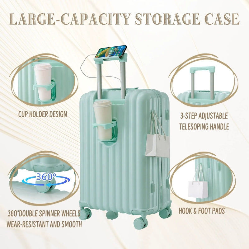 20" / 24" / 28" 3 Pieces / Set Spinner Wheel Luggage, Carry On Suitcase, With Cup Holder & USB Port & Phone Holder by HouseOfZazla