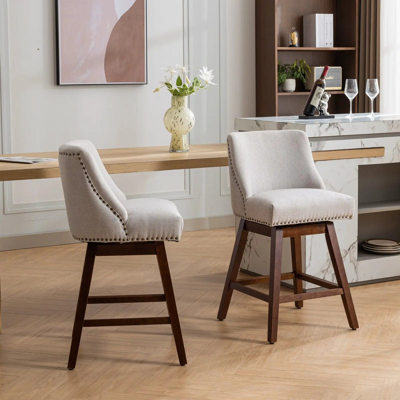 Counter Height Swivel Barstools, 26'' H Seat Height Upholstered Bar Stools (Set of 2), Fabric by HouseOfZazla