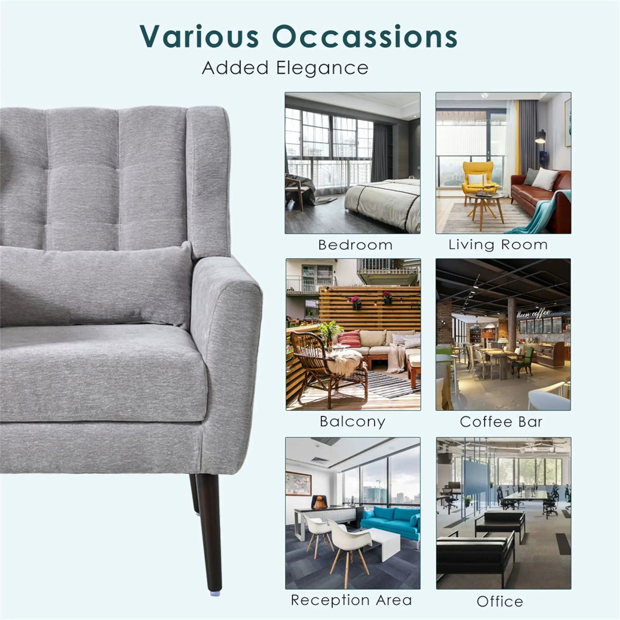 Modern Accent Chair, Arm Chairs For Living Room, Upholstered Mordern Armchair, Comfy Soft Padded Lounge Chair In Small Space, Bedroom, With Pillow, Solid Wood Leg by Unique Piece Furniture