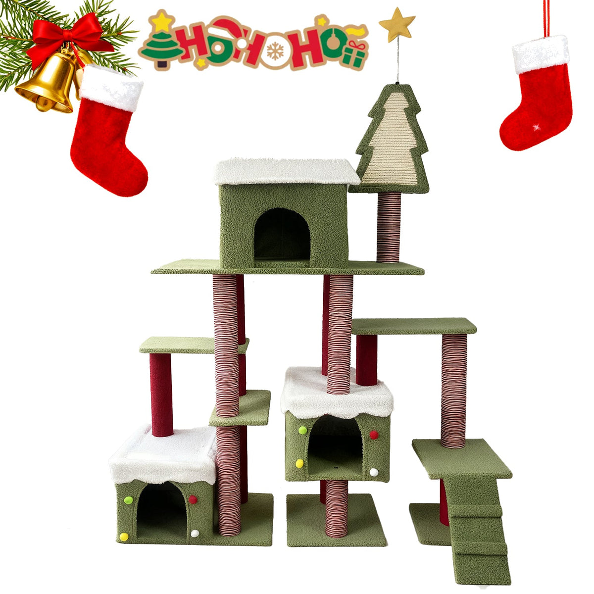 Wide Christmas Cat Tree Tower for Indoor Cats with Multi-Level Design, photo 7 of 10