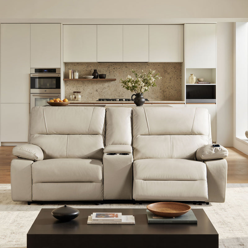 Modern Power Motion Reclining Loveseat Sofa with Cup Holders – Cream Taupe Beige, photo 2 of 13