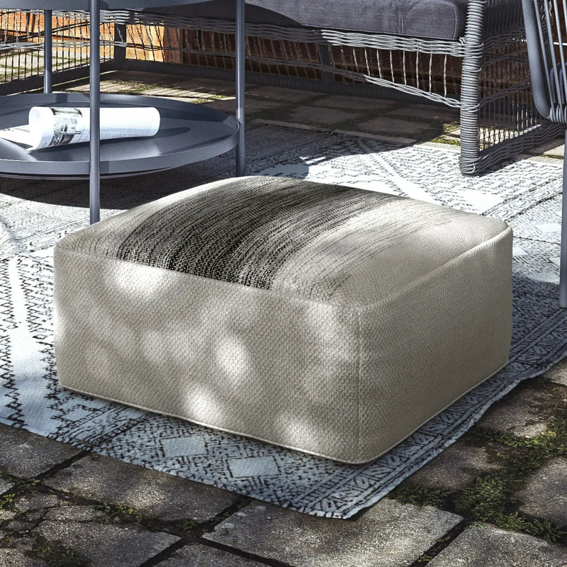 Sabella - Square Woven Outdoor / Indoor Pouf - Gray / White by Unique Piece Furniture
