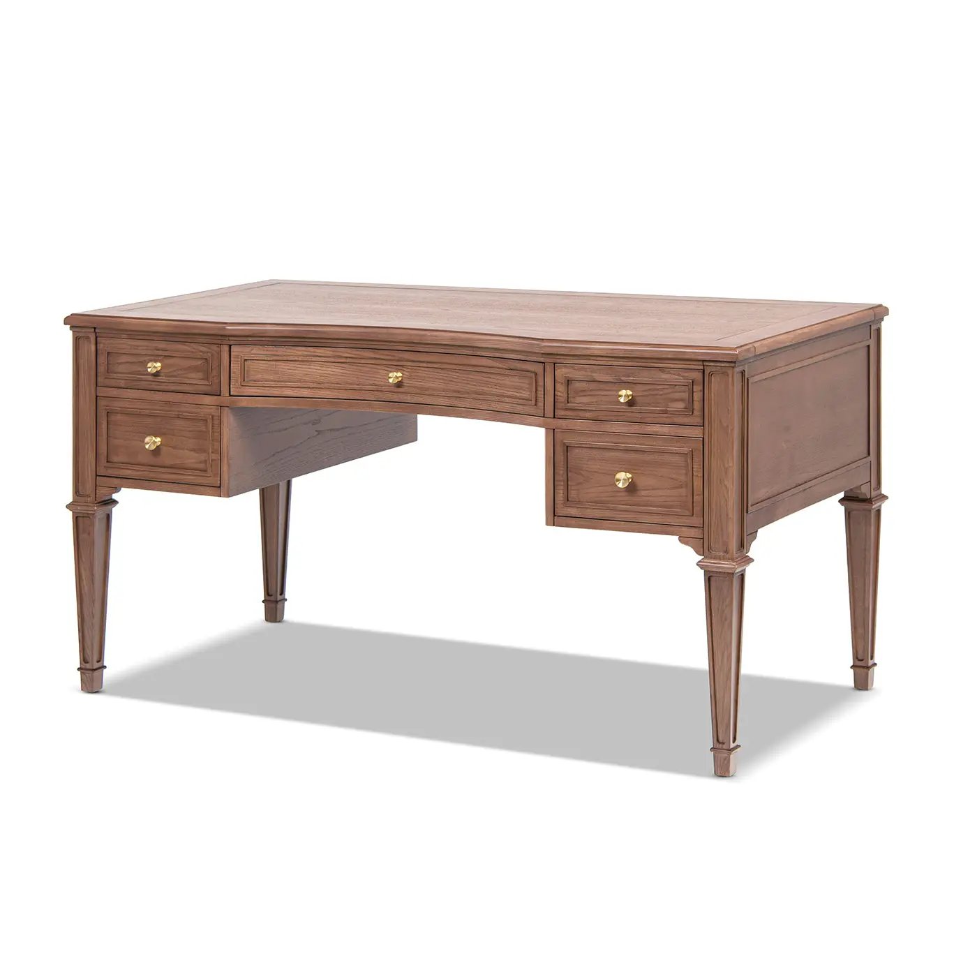 Dauphin Gold Accent 5-Drawer Wood Executive Desk Brown Ash Wood & Veneer by HouseOfZazla