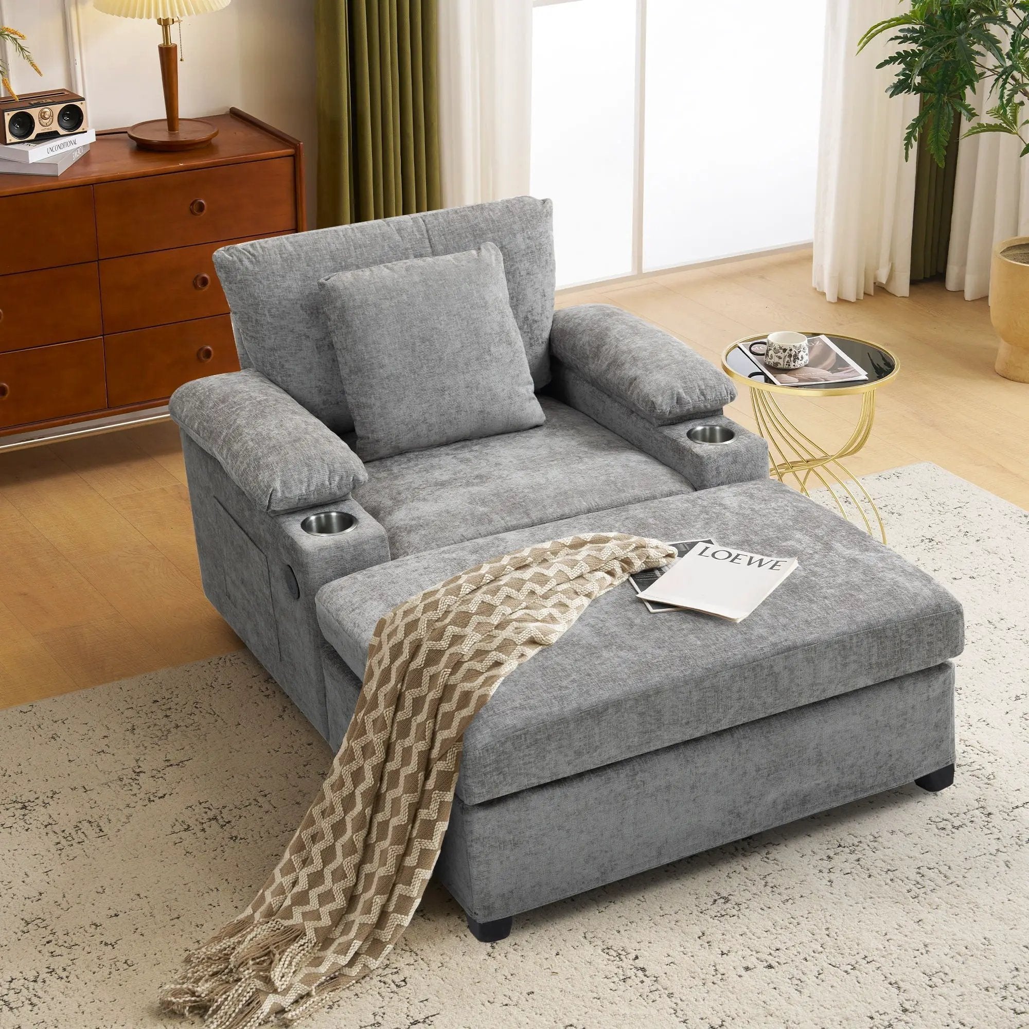 Modern Oversized Chair With Ottoman, Cupholders And USB Charging Ports by HouseOfZazla