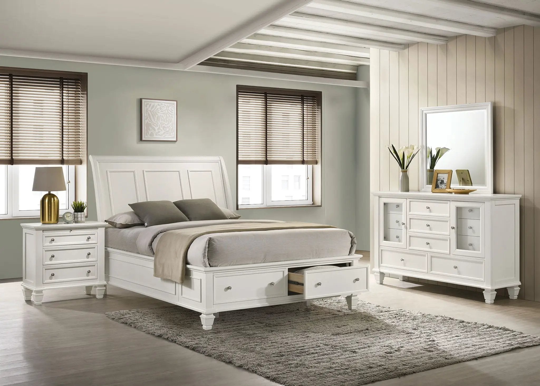 Sandy Beach 4-piece Eastern King Bedroom Set Cream White by Unique Piece Furniture