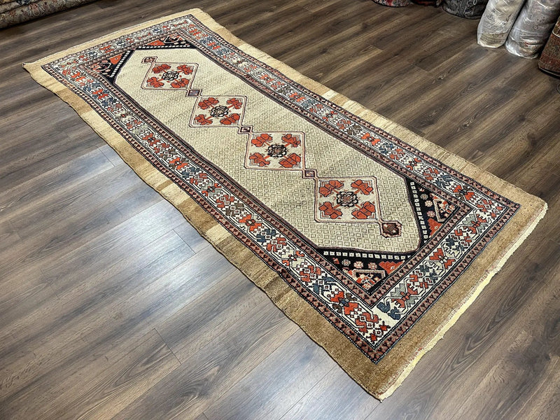 Rare Persian Sarab Tribal Runner Rug 4 x 10, Antique, Geometric Medallions, Camel Hair Runner by Jewel Rugs