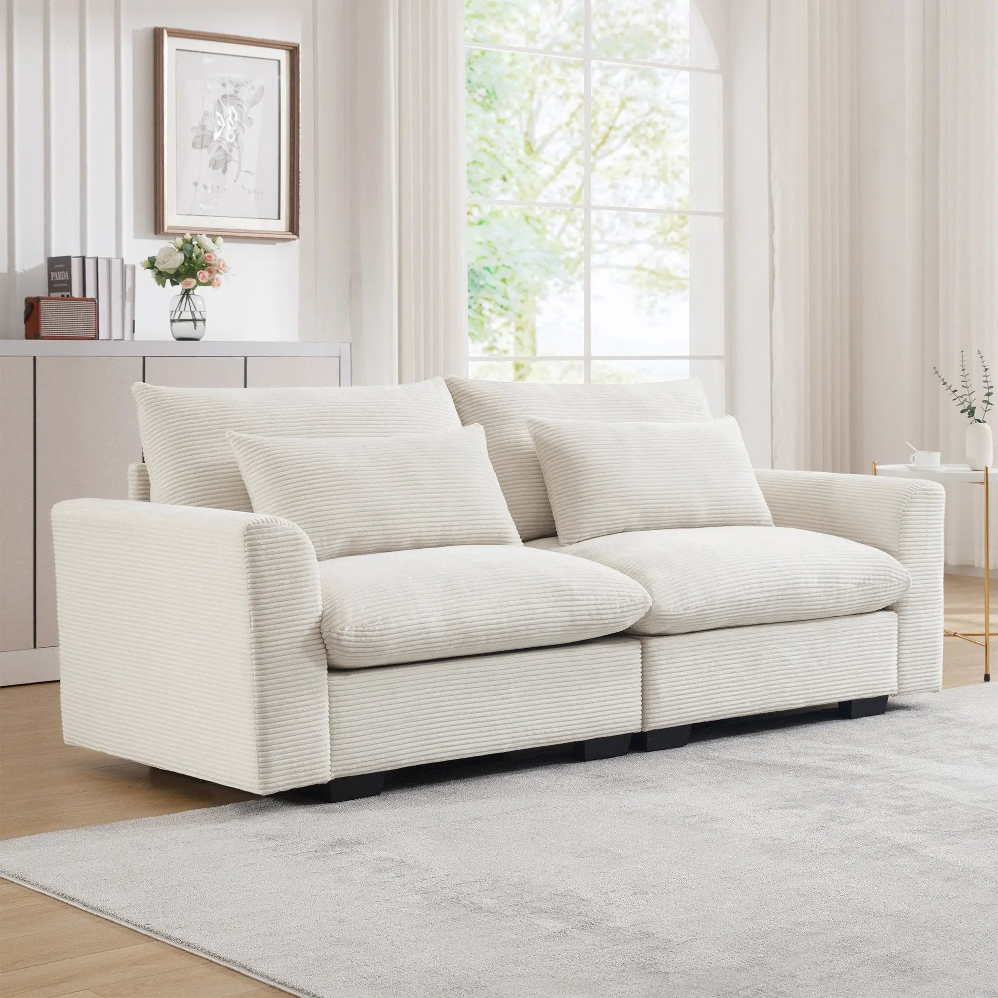 Beige Corduroy Sofa Couch by HouseOfZazla