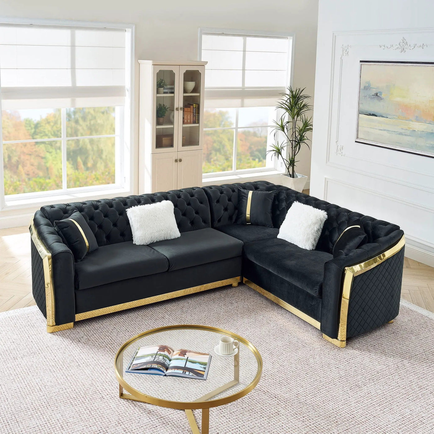 L Shaped Chesterfield Sectional Sofa With Stainless Steel Accents by HouseOfZazla
