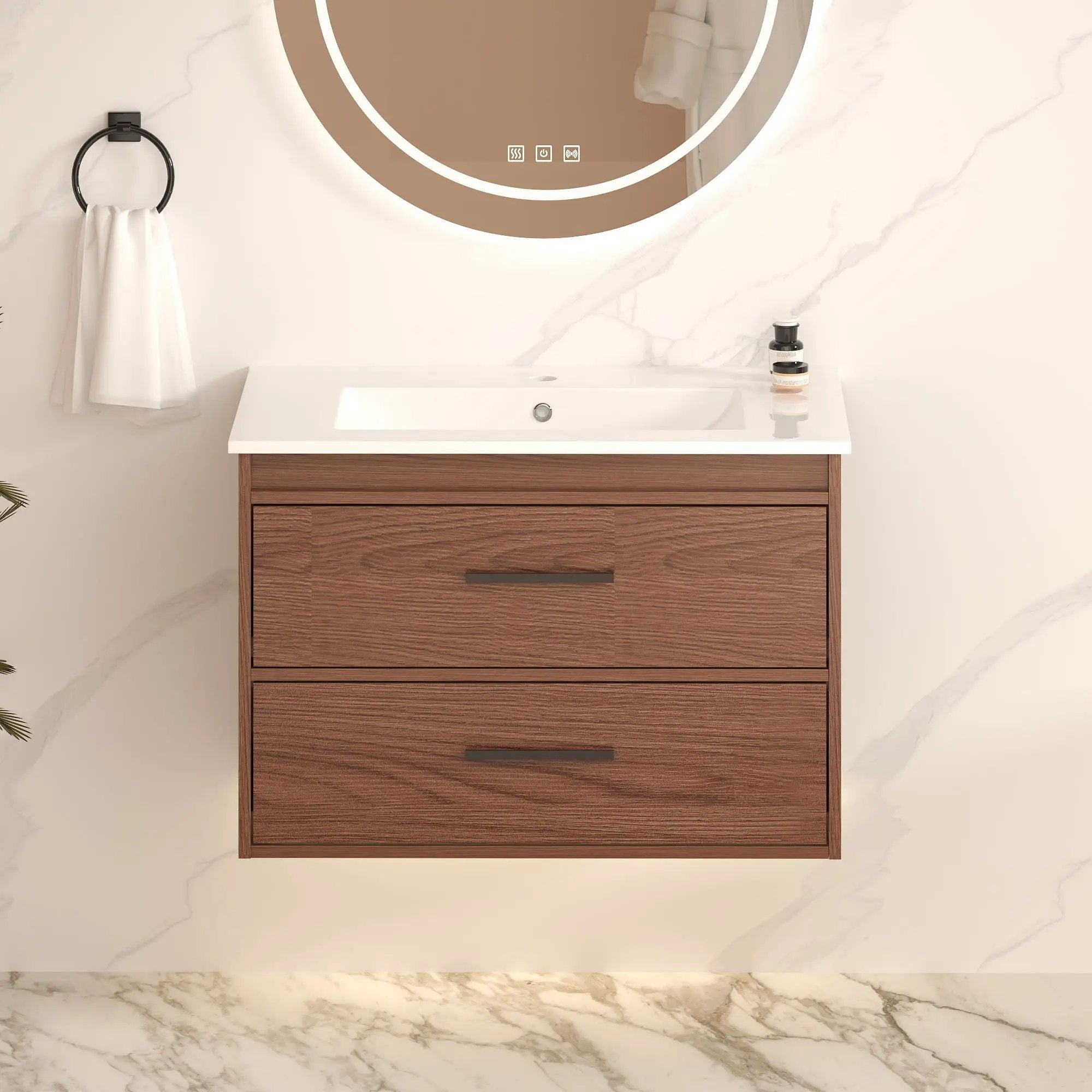 Wall Mounting Bathroom Vanity With Soft Close 2 Drawer, Sink - Reddish Brown by HouseOfZazla