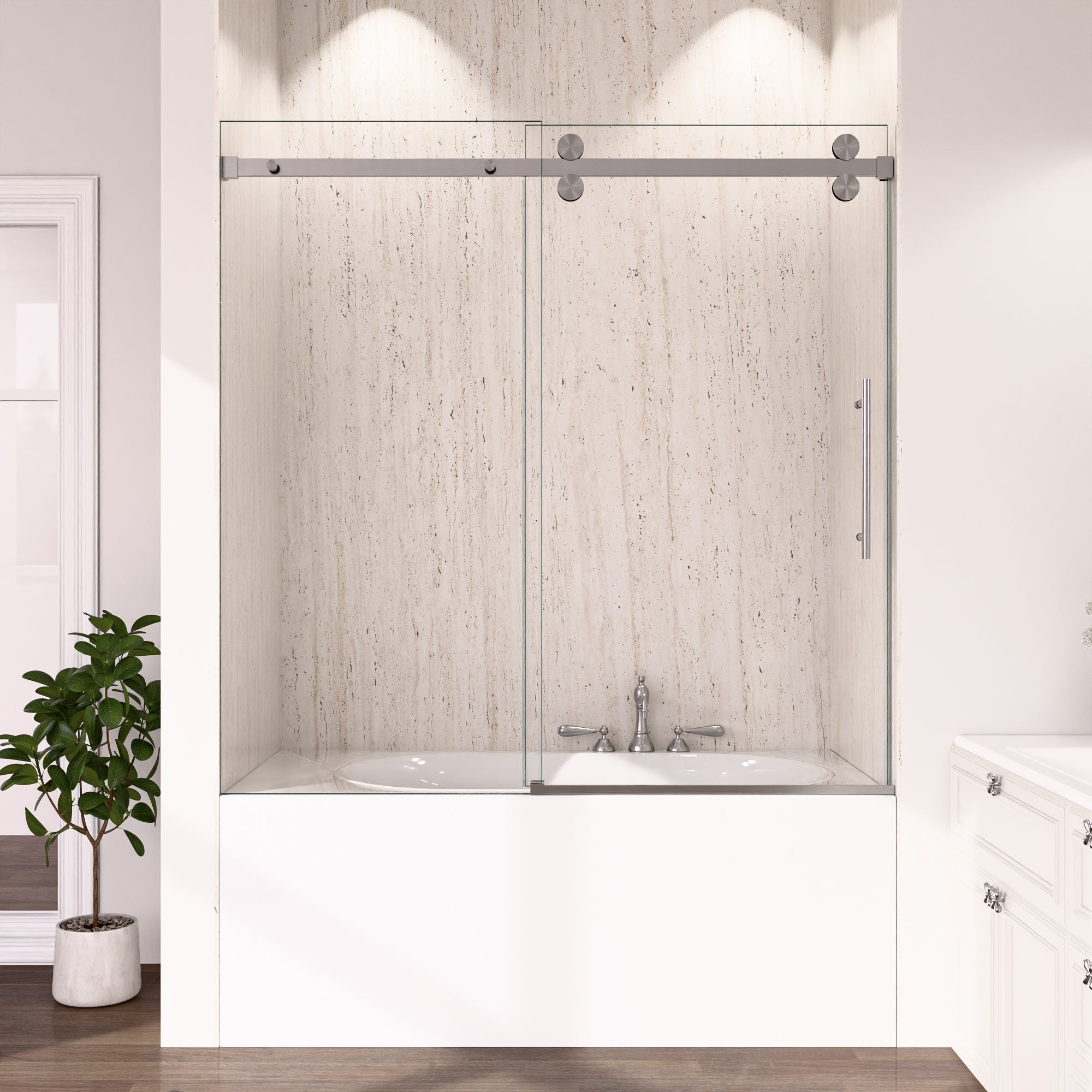 56-60"W x 60"H Frameless Sliding Tub Shower Door Enclosure by HouseOfZazla