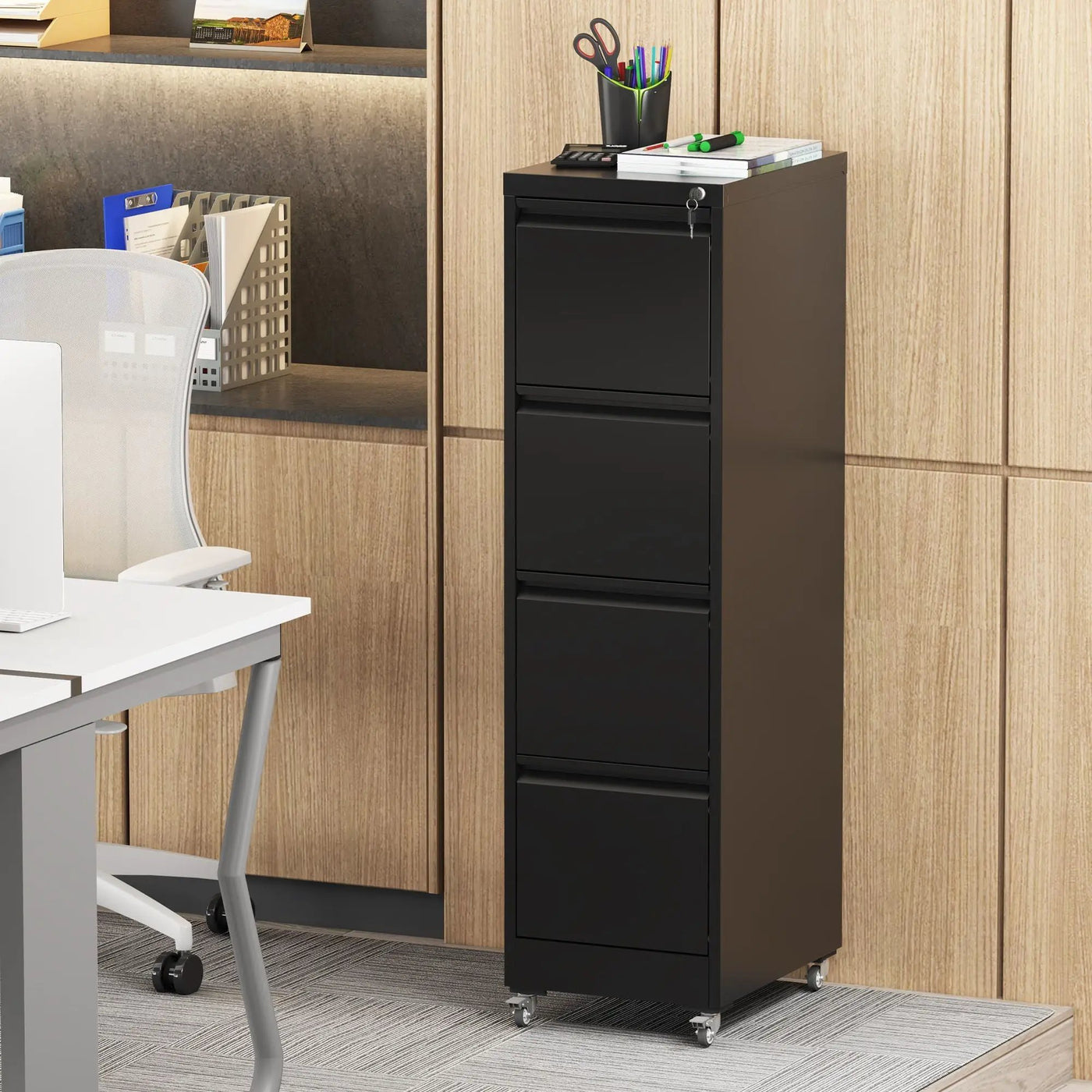 Drawer Metal Locking Vertical File Cabinet With Wheels Heavy Duty Lockable Storage by HouseOfZazla